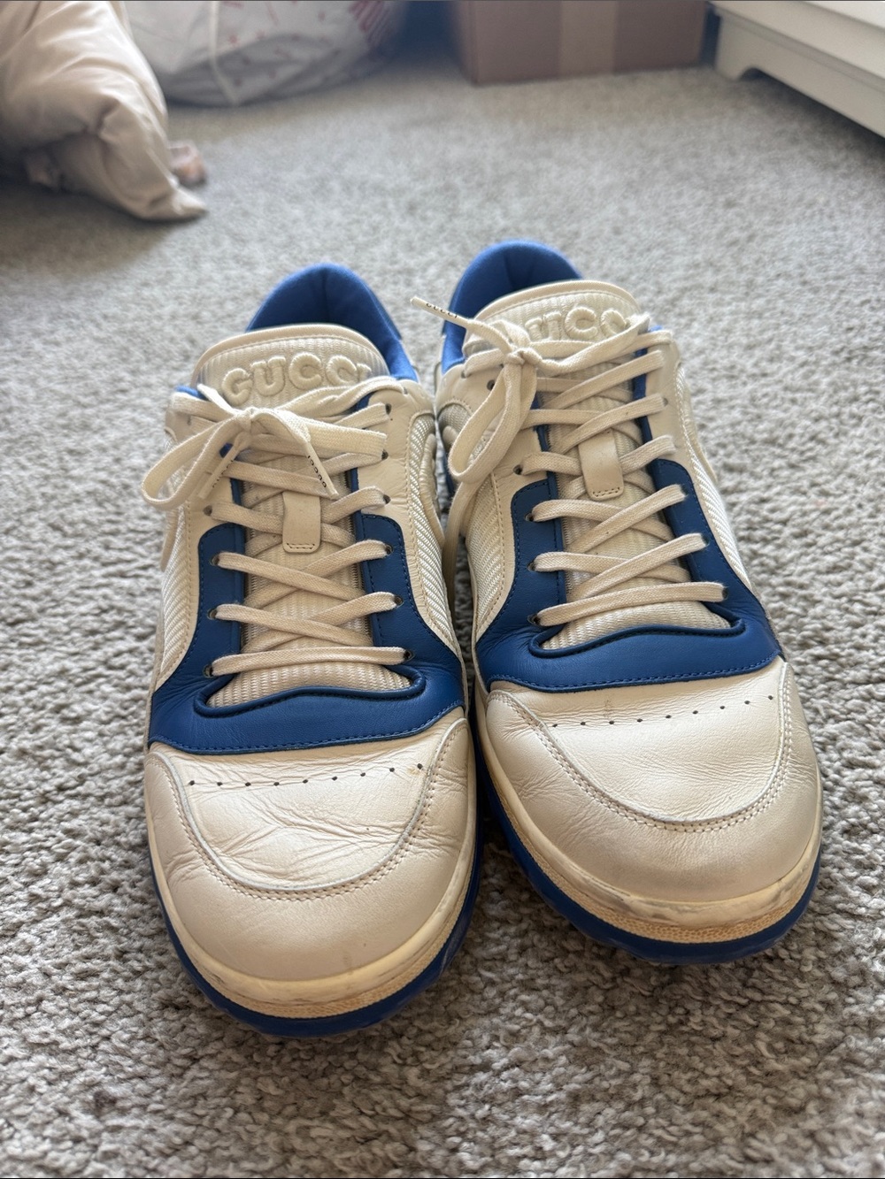 Gucci Cream & Royal Blue Leather Sneakers